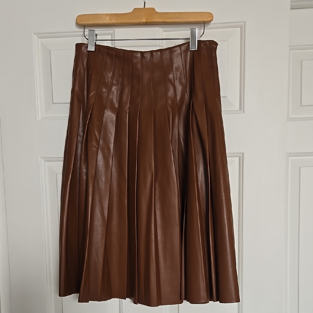 Brown Pleated Leather Skirt